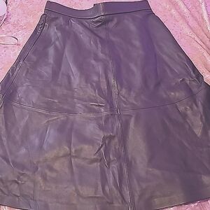 Genuine black leather  midi skirt